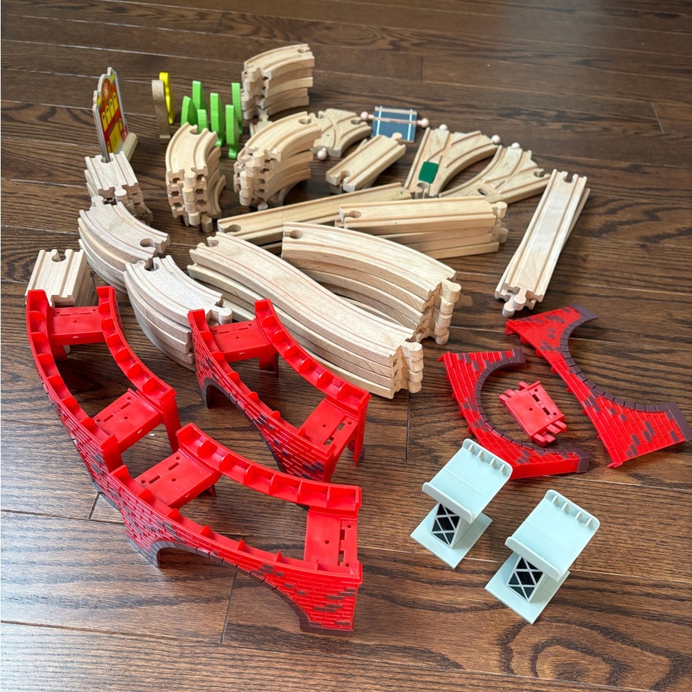 Wooden Train Track Sections/ Red Bridges /Accessories Replacement Pieces
